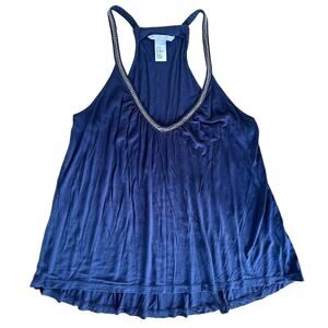 H&M Women's V-Neck Tank Top Embellished Relax Fit Racer Tank Size XS Navy